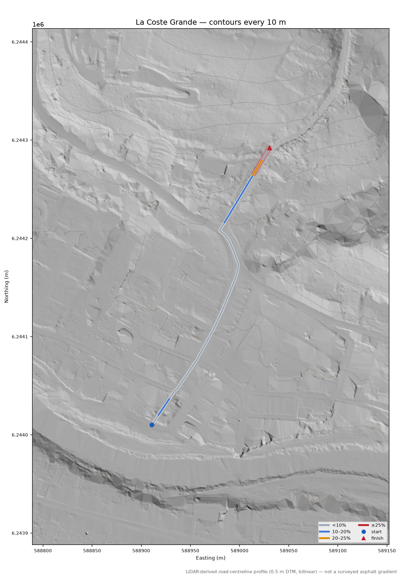 La Coste Grande LiDAR hillshade map with contours