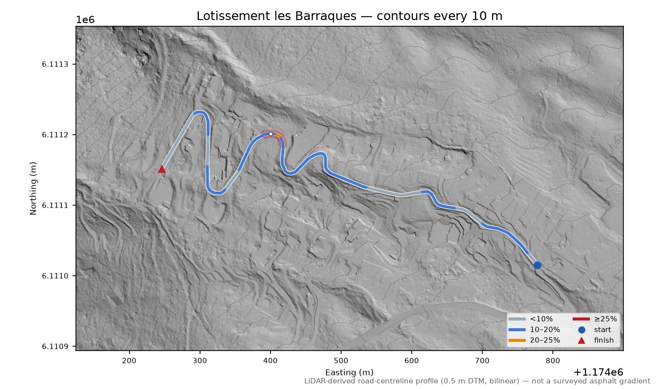 Lotissement les Barraques LiDAR hillshade map with contours