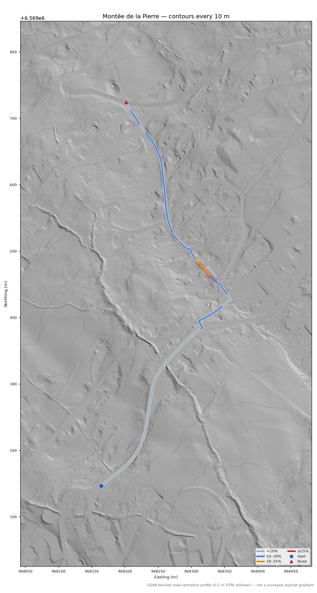 Montée de la Pierre LiDAR hillshade map with contours