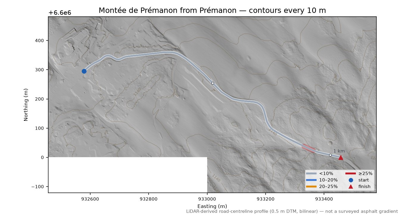 Montée de Prémanon from Prémanon LiDAR hillshade map with contours