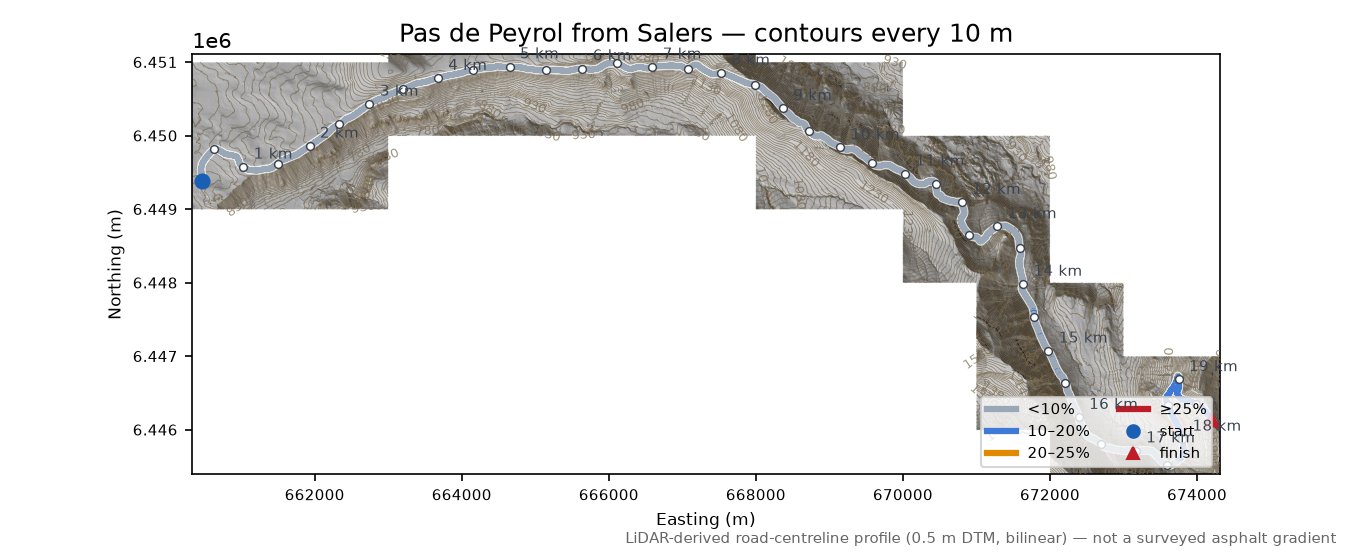 Pas de Peyrol from Salers LiDAR hillshade map with contours