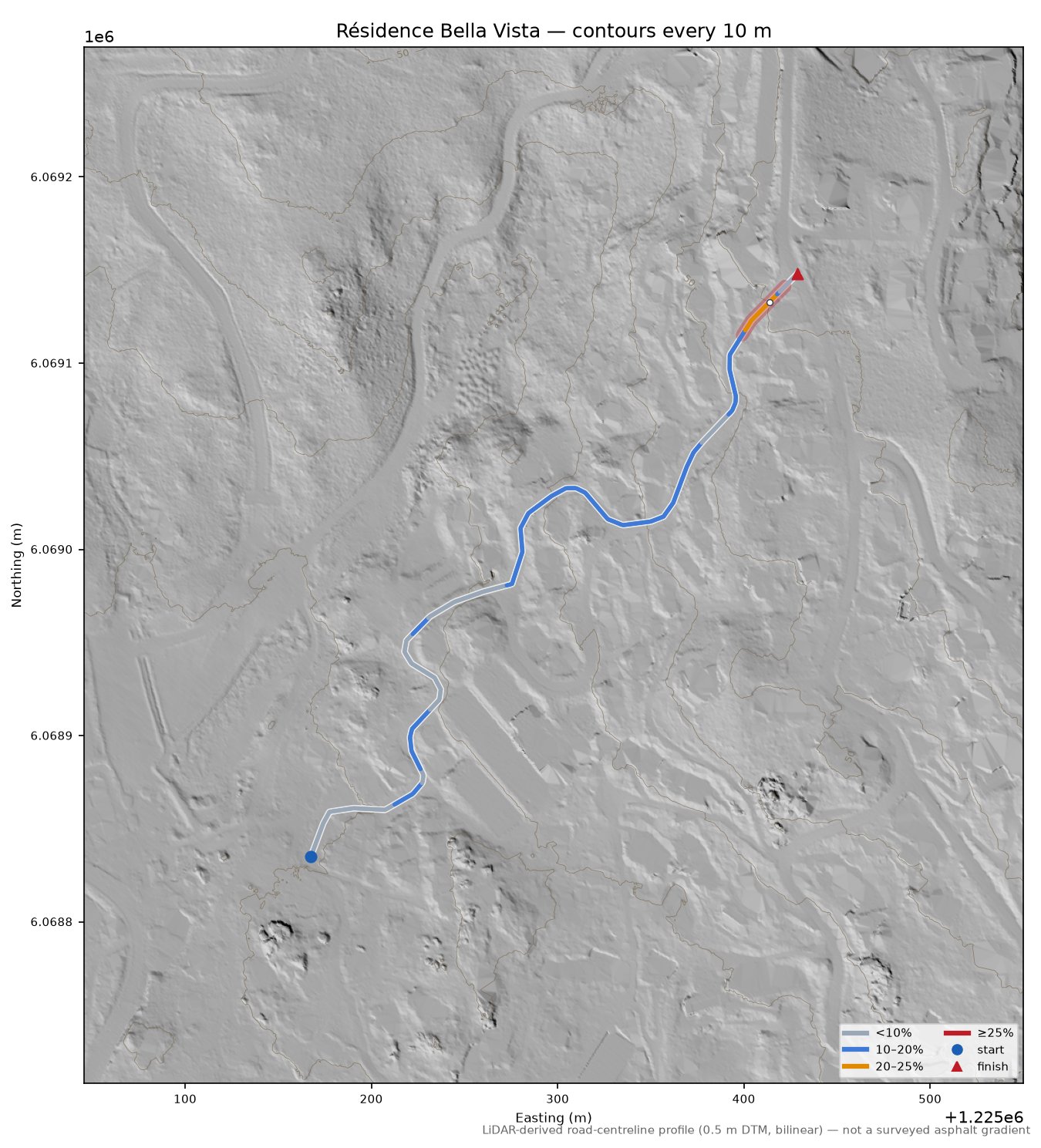 Résidence Bella Vista LiDAR hillshade map with contours