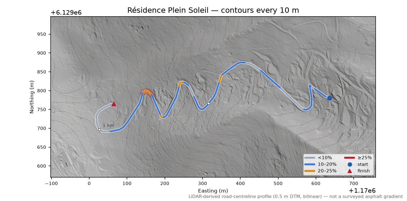Résidence Plein Soleil LiDAR hillshade map with contours