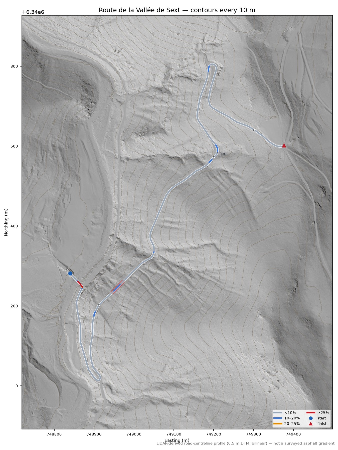 Col Salidès LiDAR hillshade map with contours