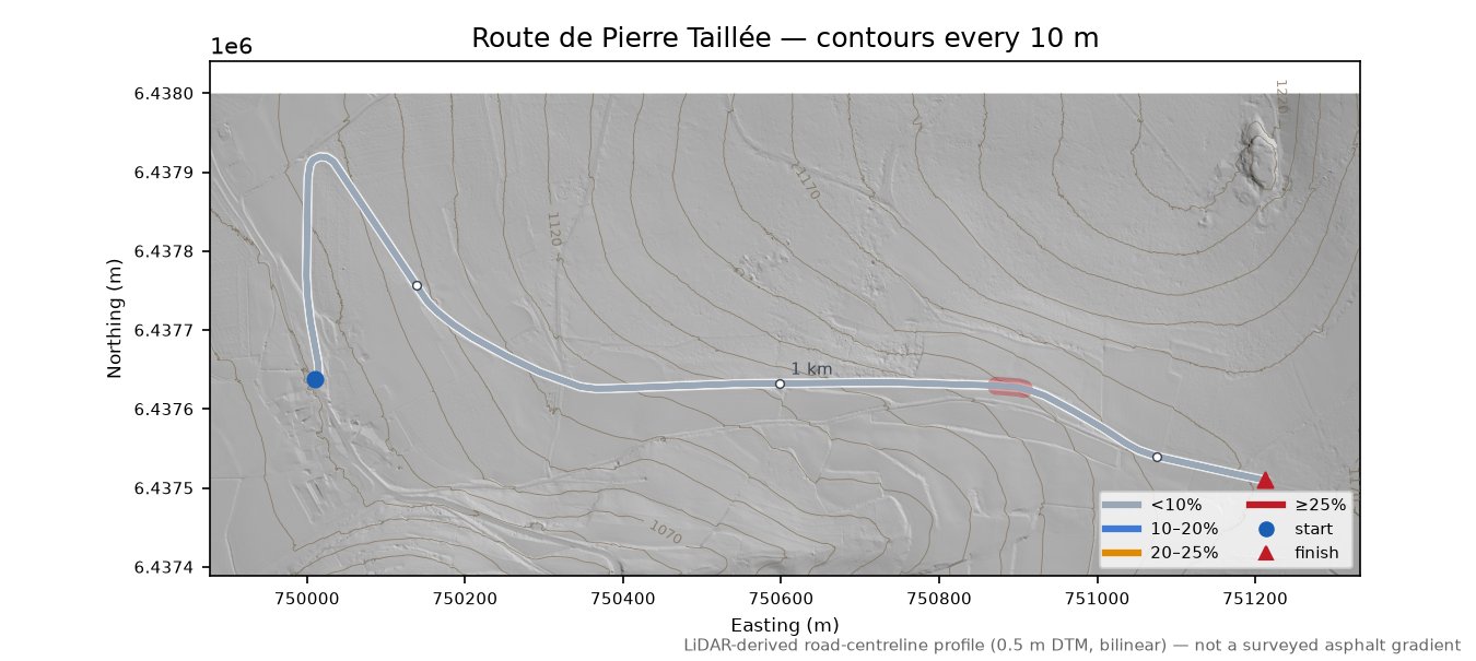 Col de Peyra Taillade LiDAR hillshade map with contours