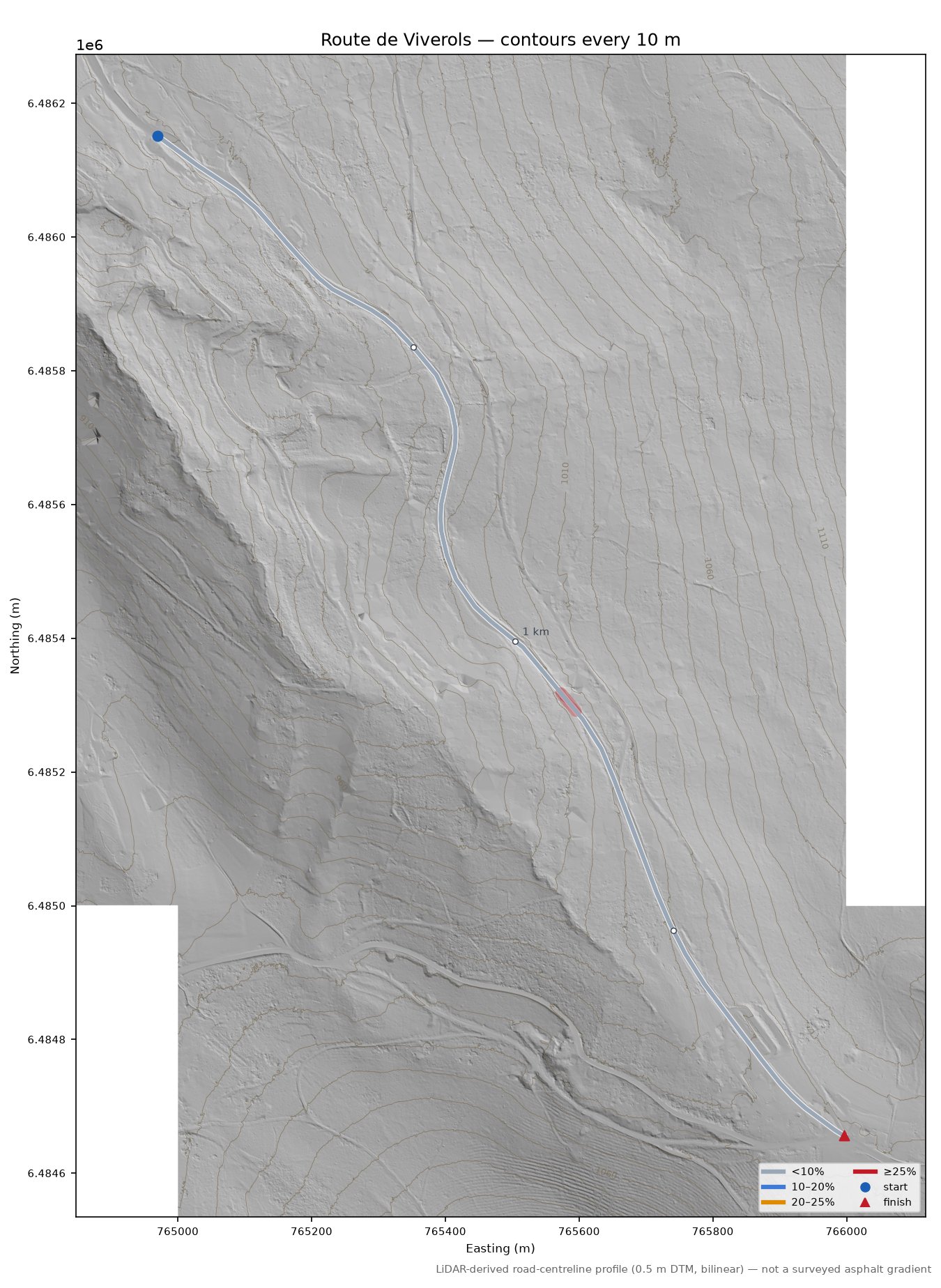 Col de Chemintrand LiDAR hillshade map with contours