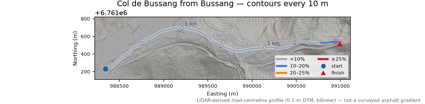 Route des Sources LiDAR hillshade map with contours