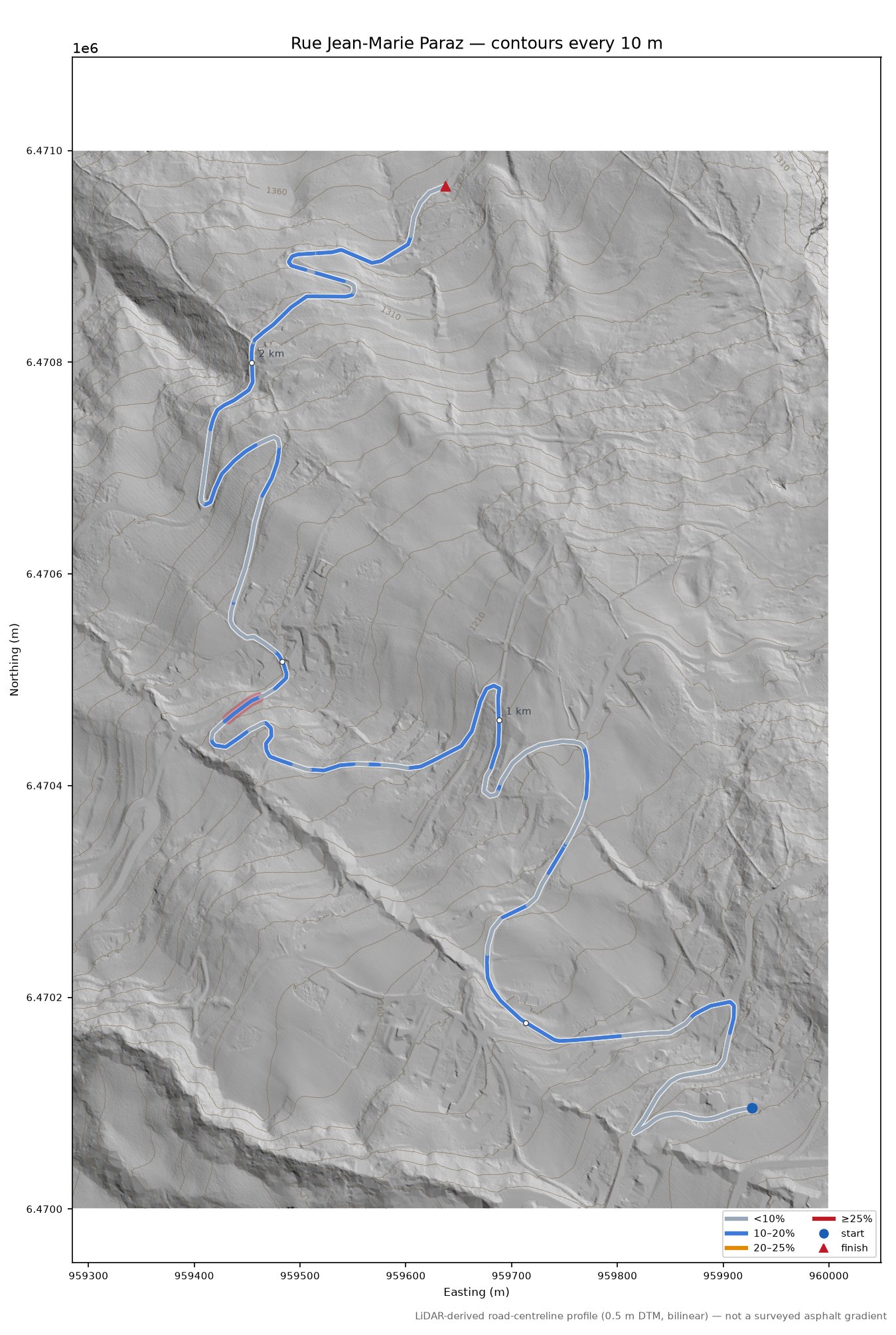 Rue Jean-Marie Paraz LiDAR hillshade map with contours