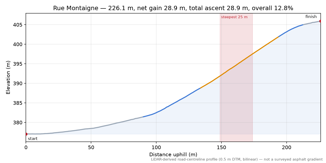 Rue Montaigne elevation profile