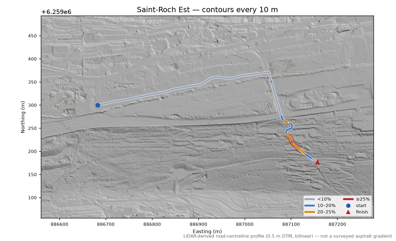 Saint-Roch Est LiDAR hillshade map with contours