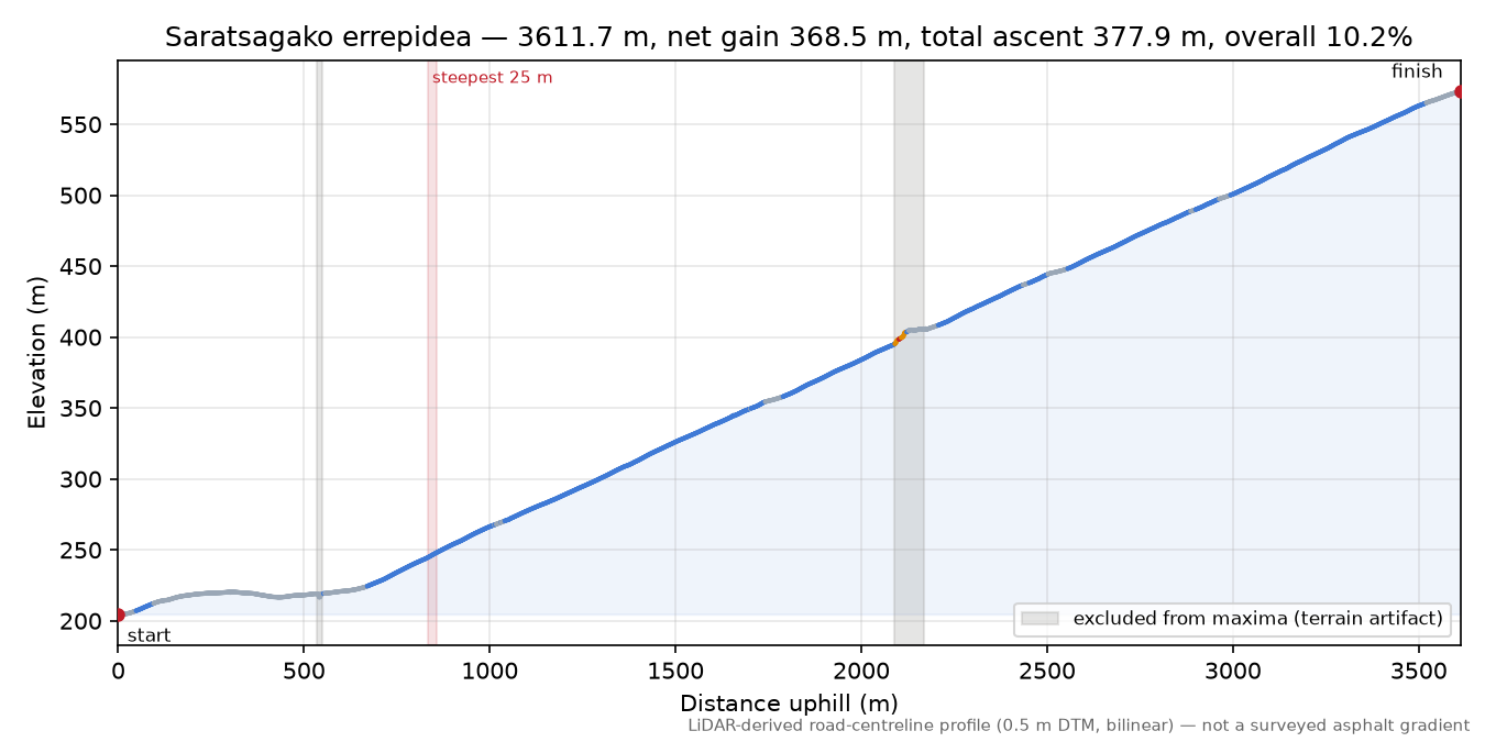 Saratsagako errepidea elevation profile