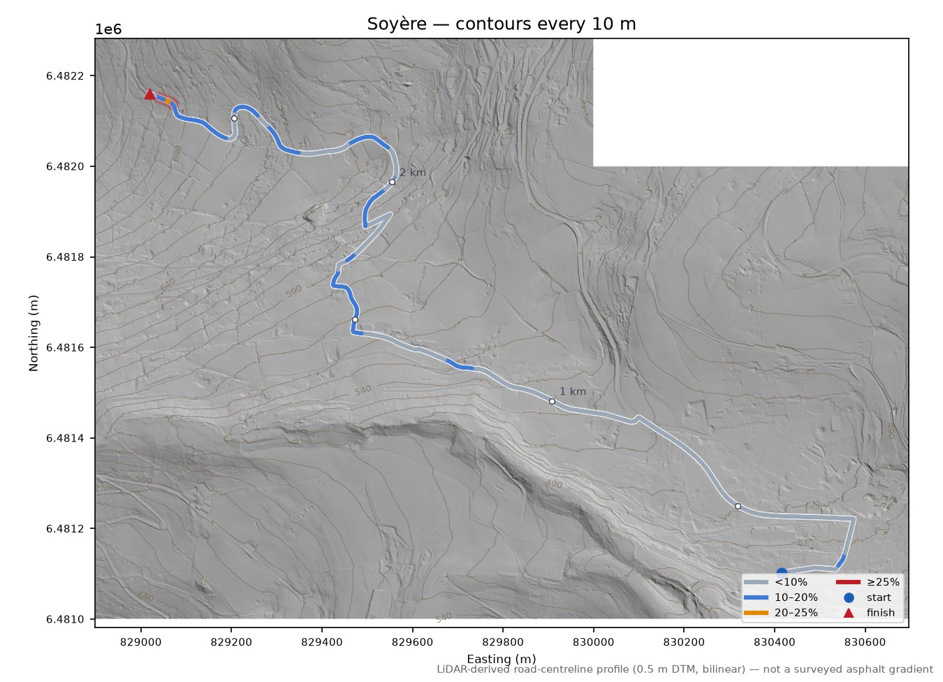 Soyère LiDAR hillshade map with contours