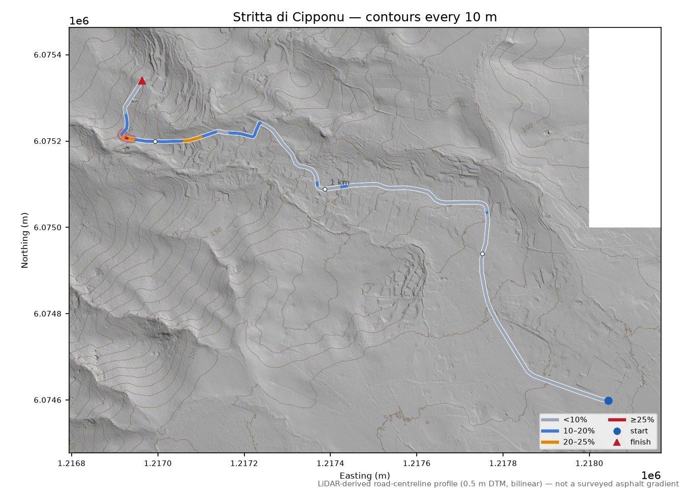 Stritta di Cipponu LiDAR hillshade map with contours