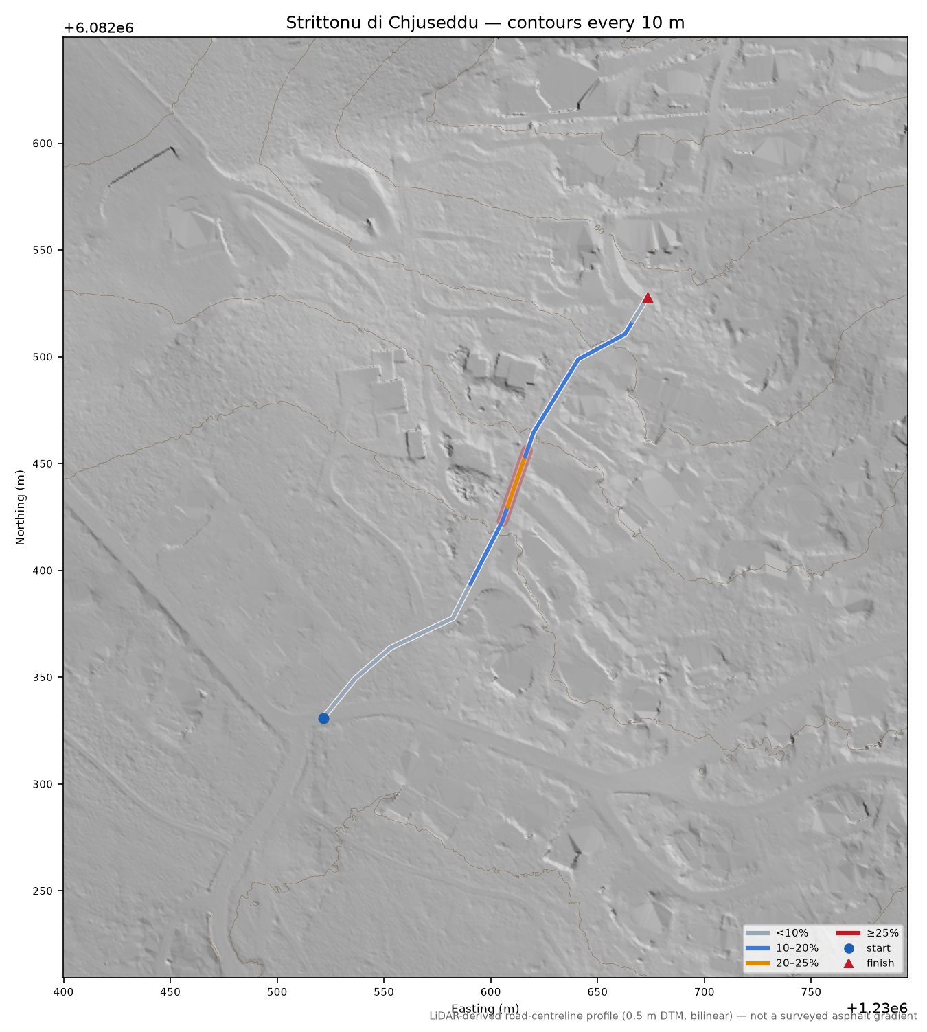Strittonu di Chjuseddu LiDAR hillshade map with contours