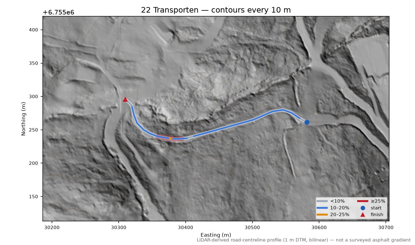 22 Transporten LiDAR hillshade map with contours