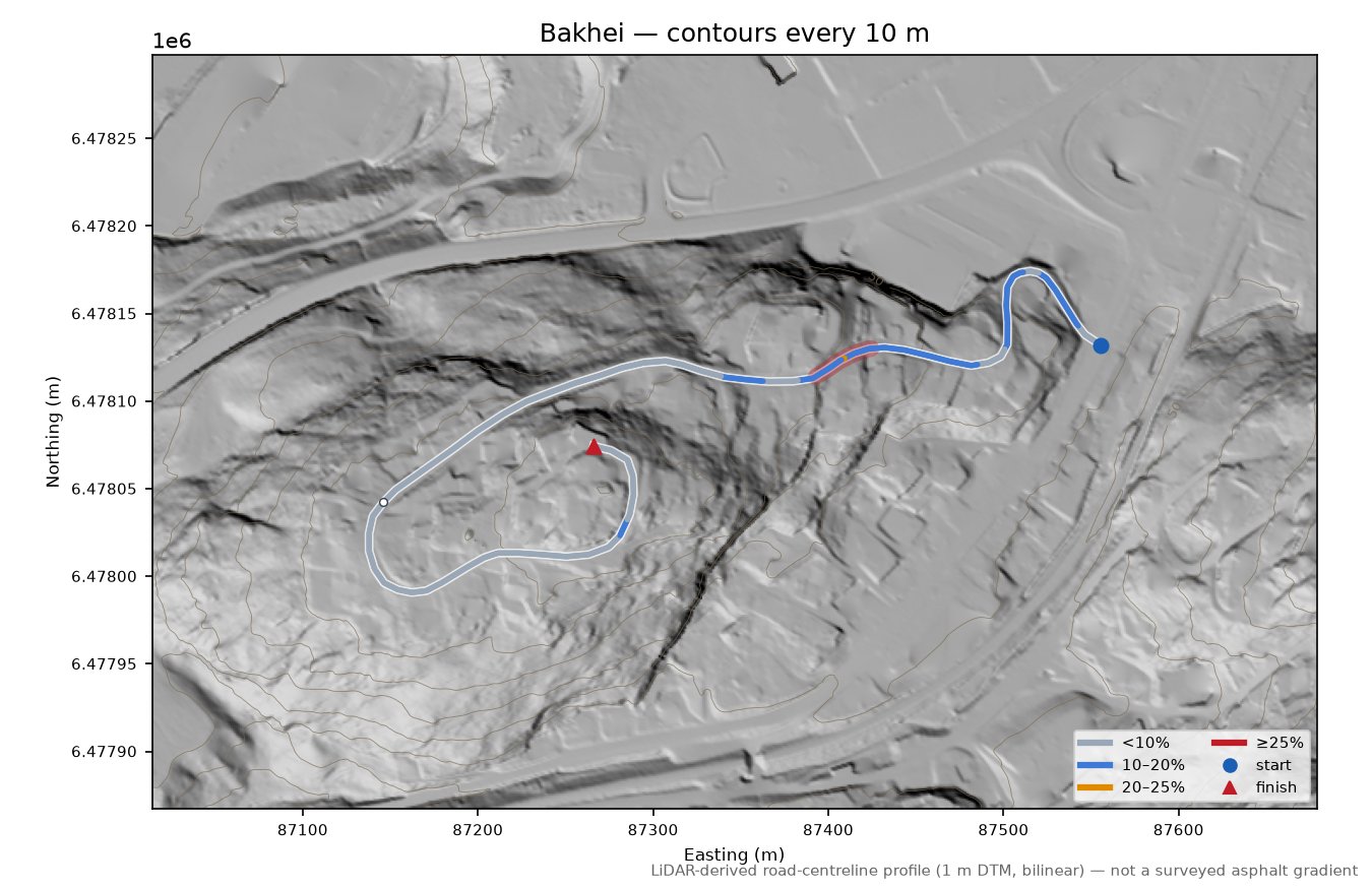 Bakhei LiDAR hillshade map with contours