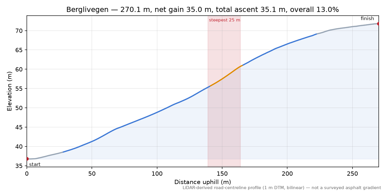 Berglivegen elevation profile