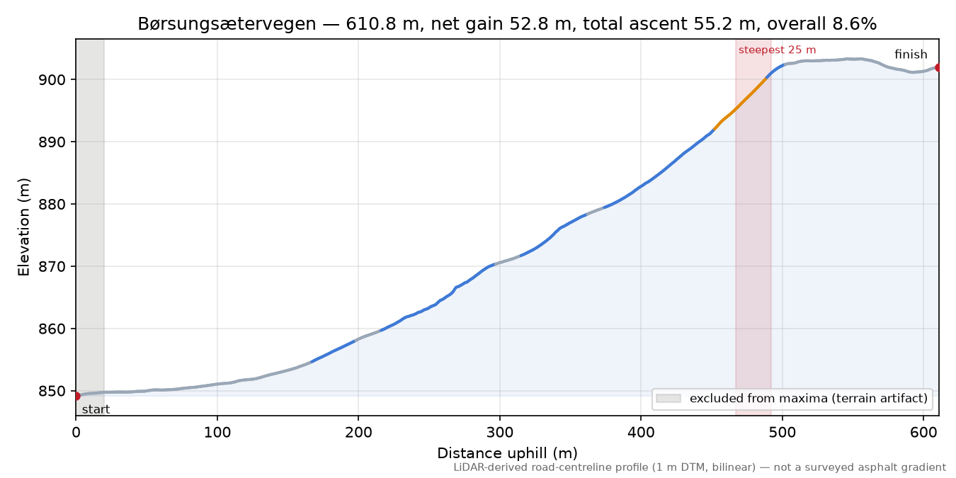 Børsungsætervegen elevation profile