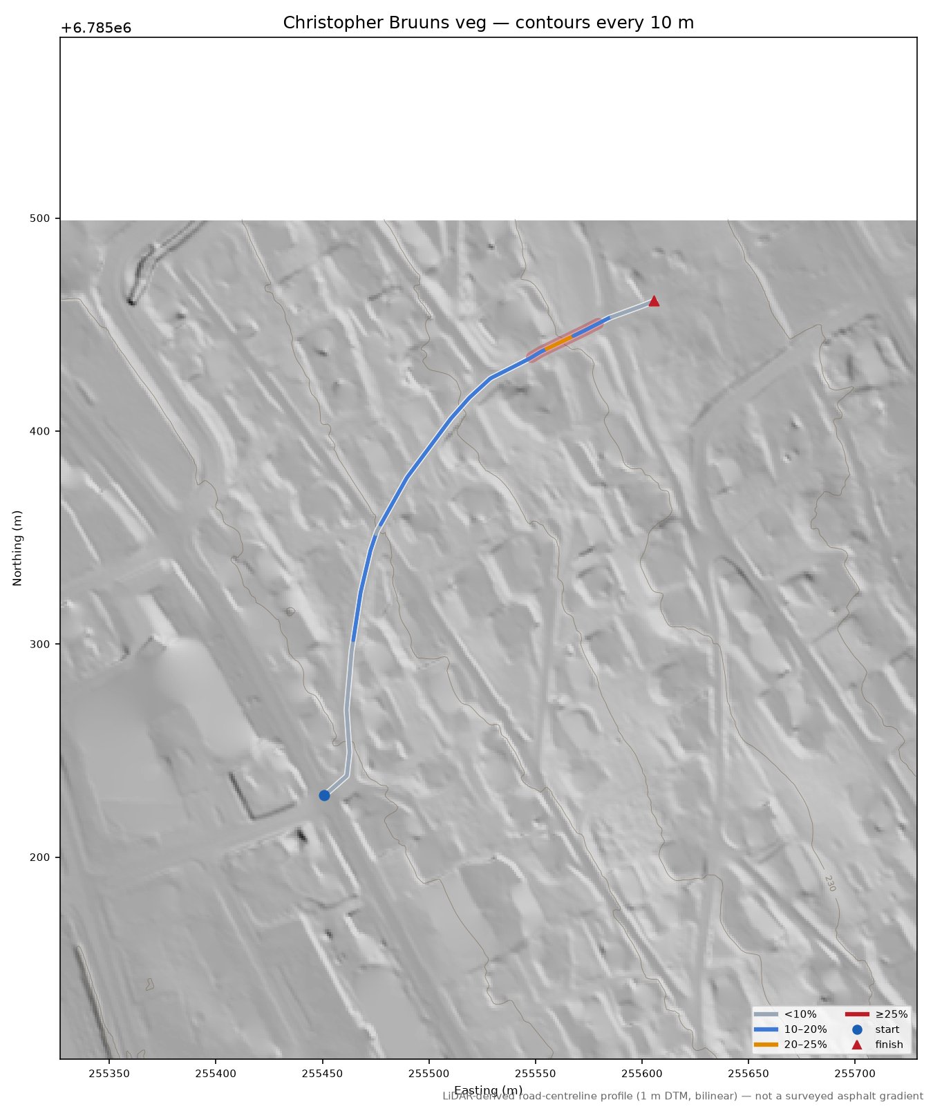 Christopher Bruuns veg LiDAR hillshade map with contours
