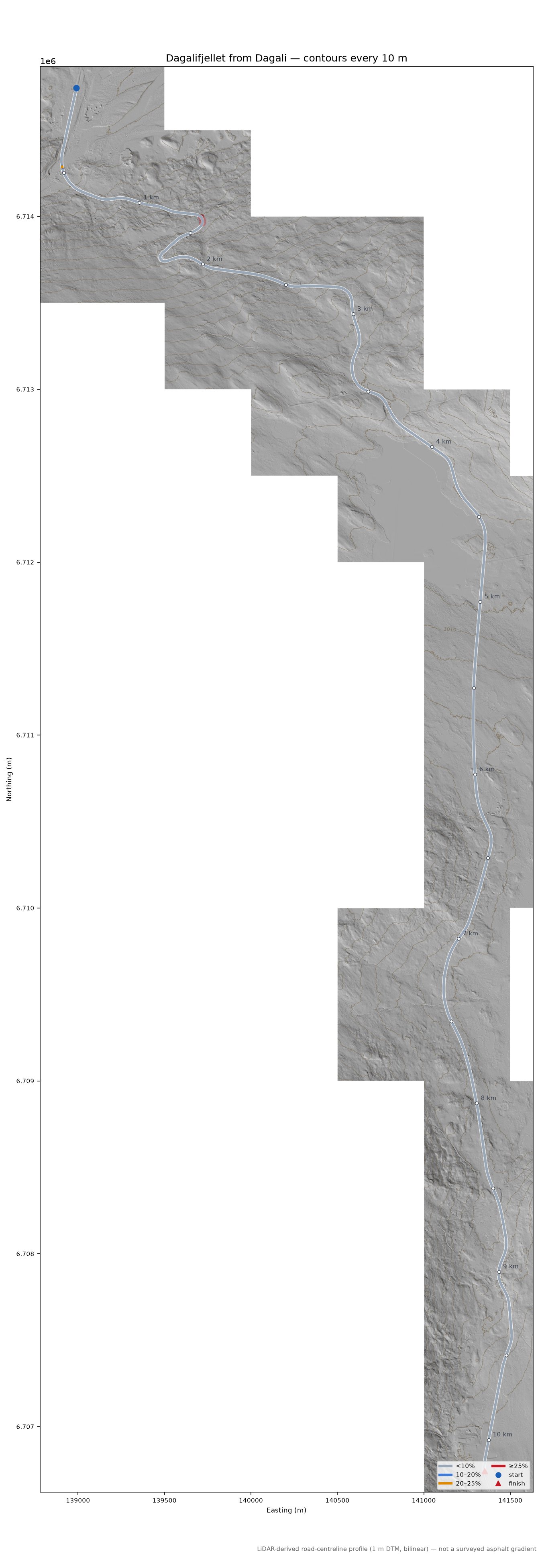 Dagalifjellet from Dagali LiDAR hillshade map with contours