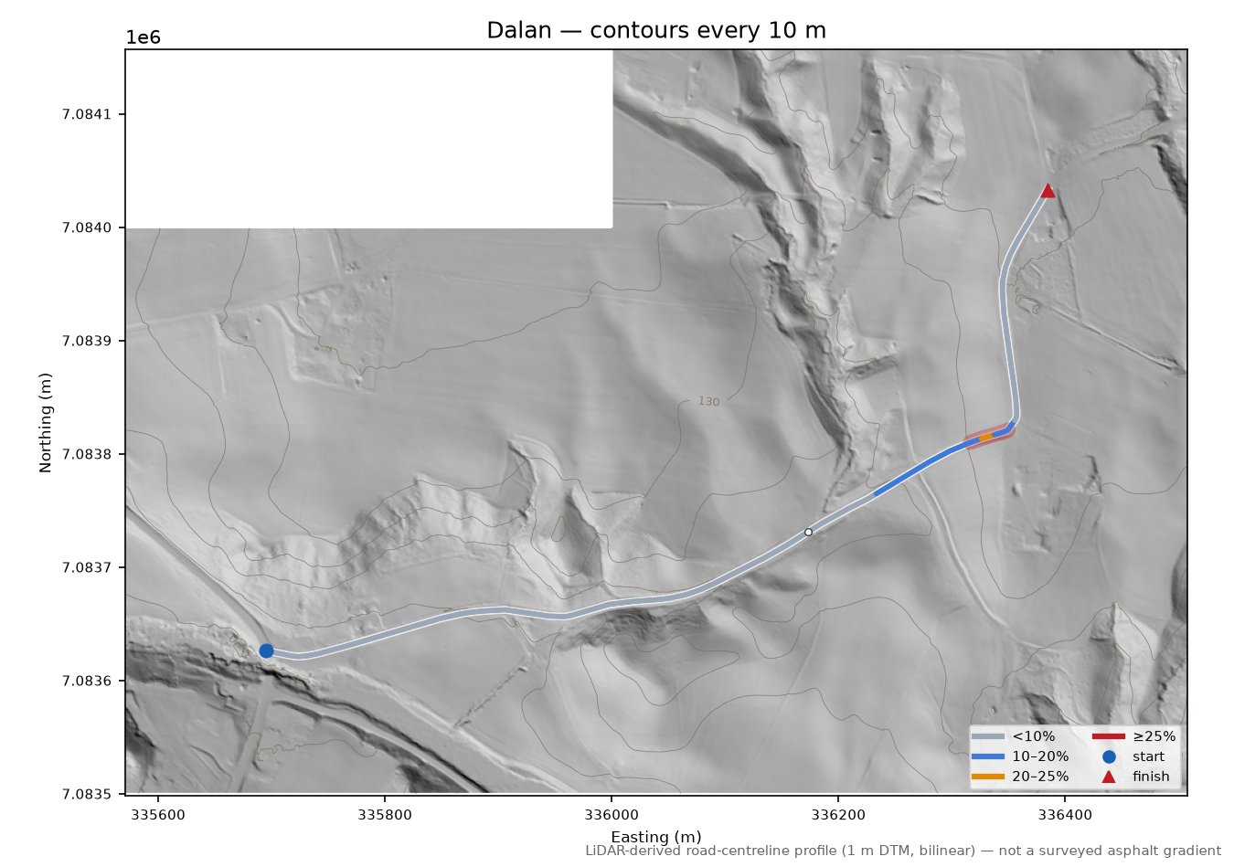 Dalan LiDAR hillshade map with contours