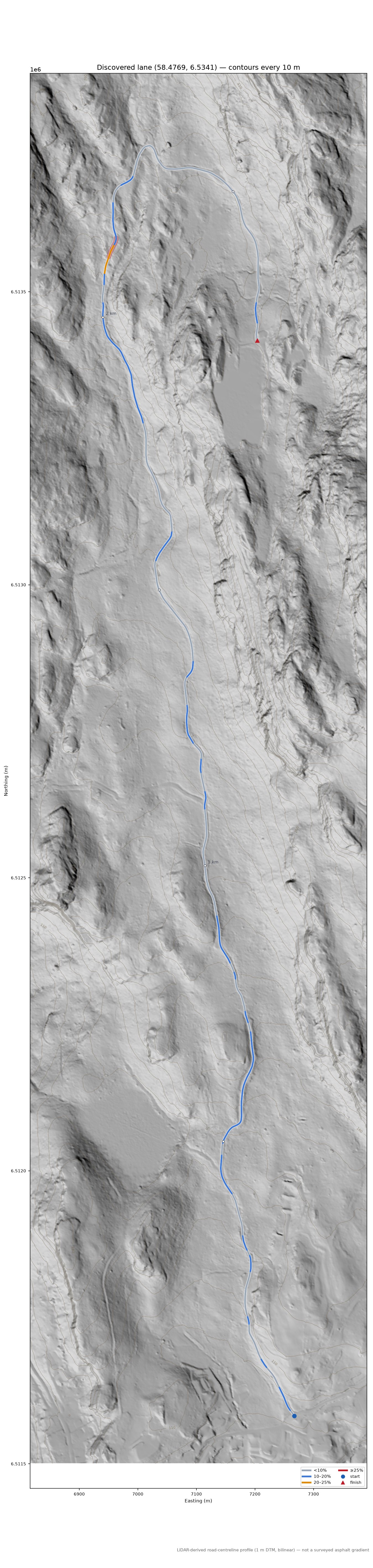 Lane near Akniben LiDAR hillshade map with contours