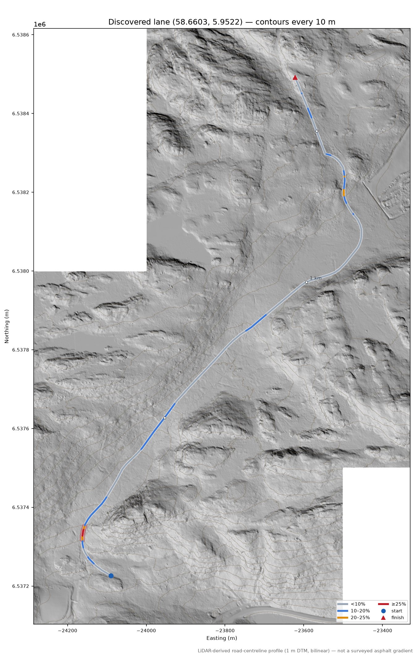 Lane near Moi LiDAR hillshade map with contours