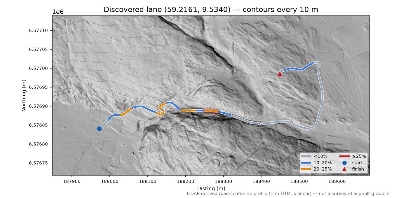 Skotfosskleiva (Nyhus) LiDAR hillshade map with contours