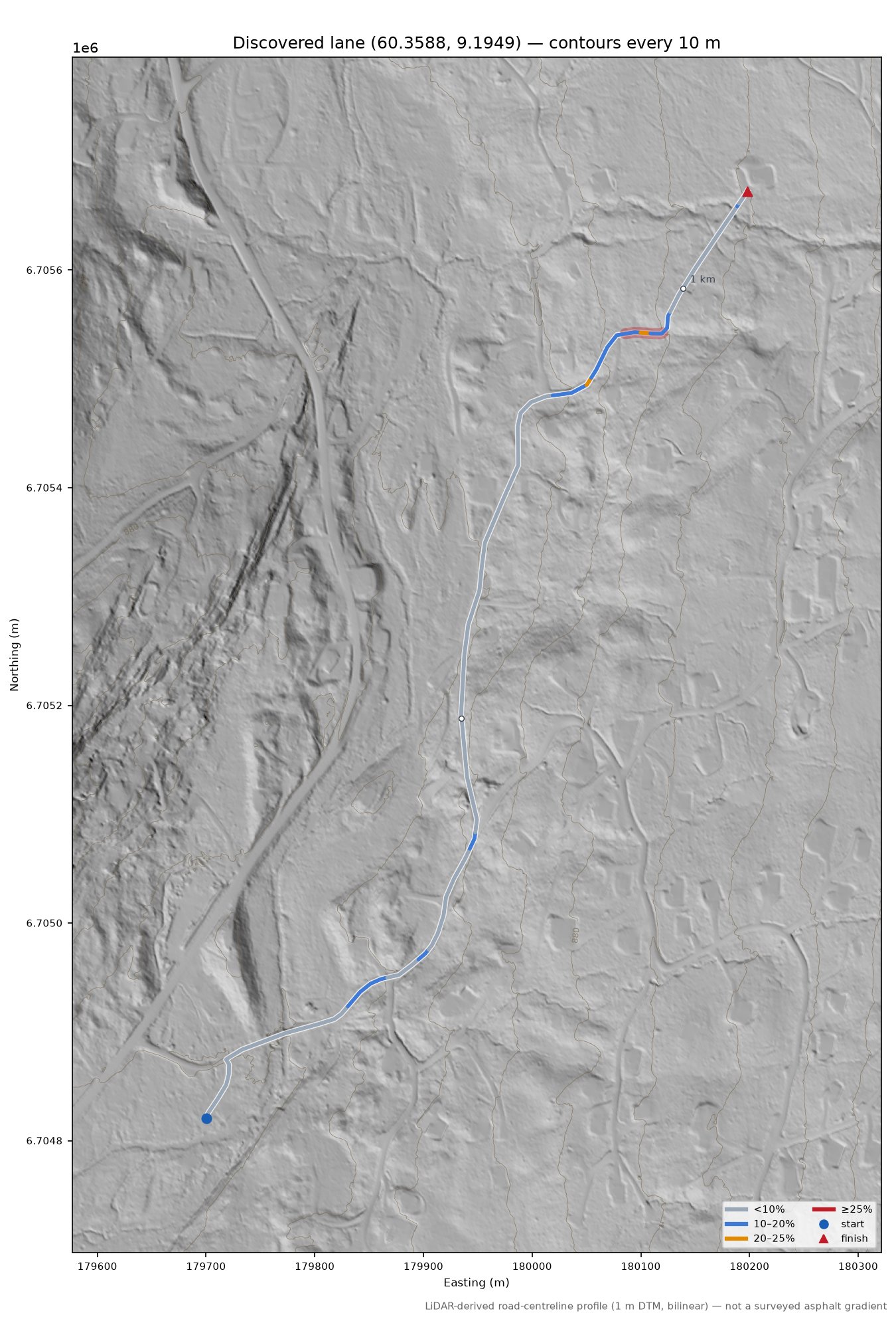 Bergshammarlia (Haglebu) LiDAR hillshade map with contours
