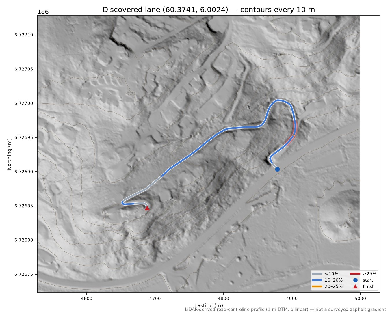 Kvamskogen (Røyrli) LiDAR hillshade map with contours