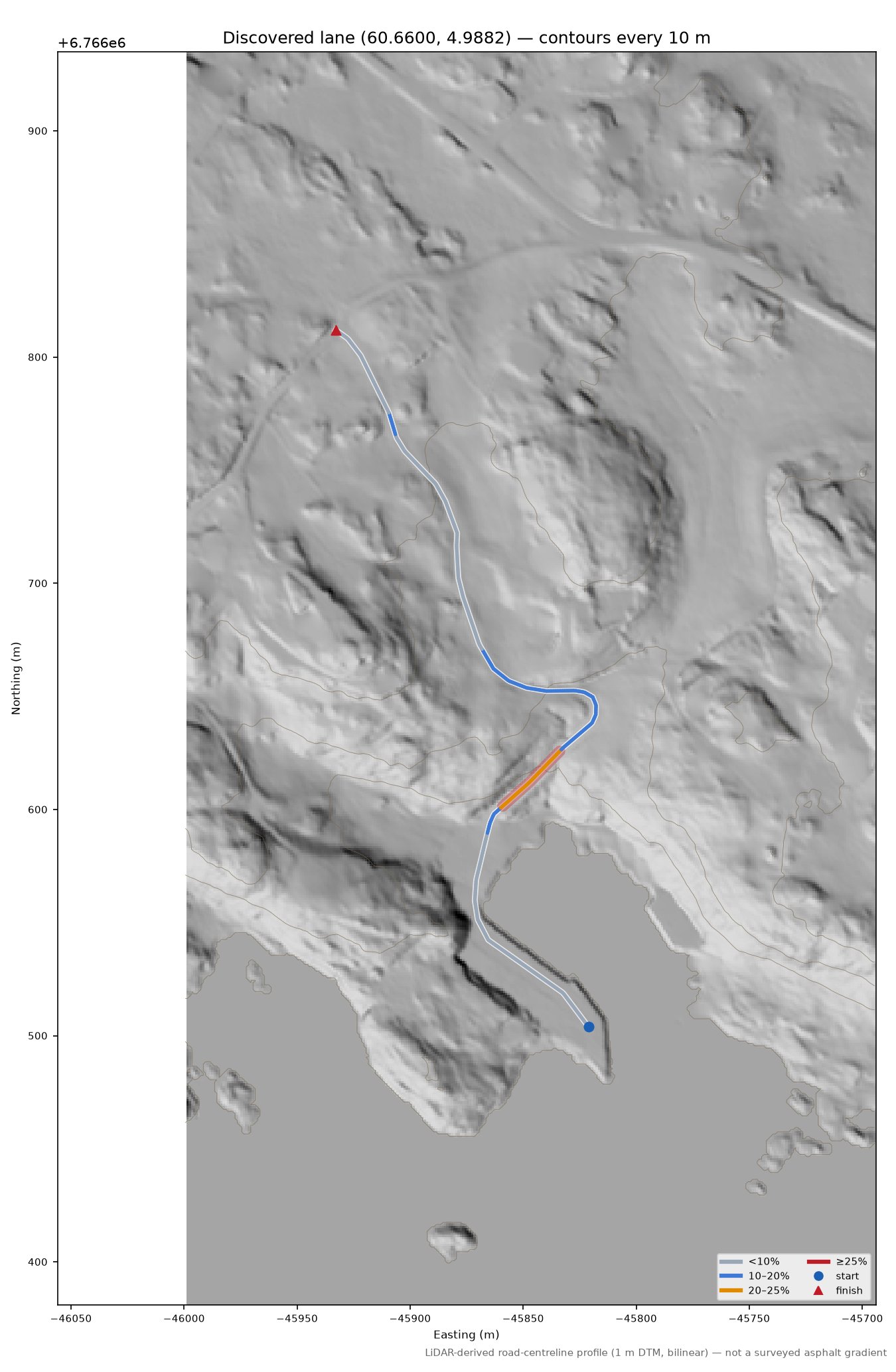 Hellevarden (Hella) LiDAR hillshade map with contours