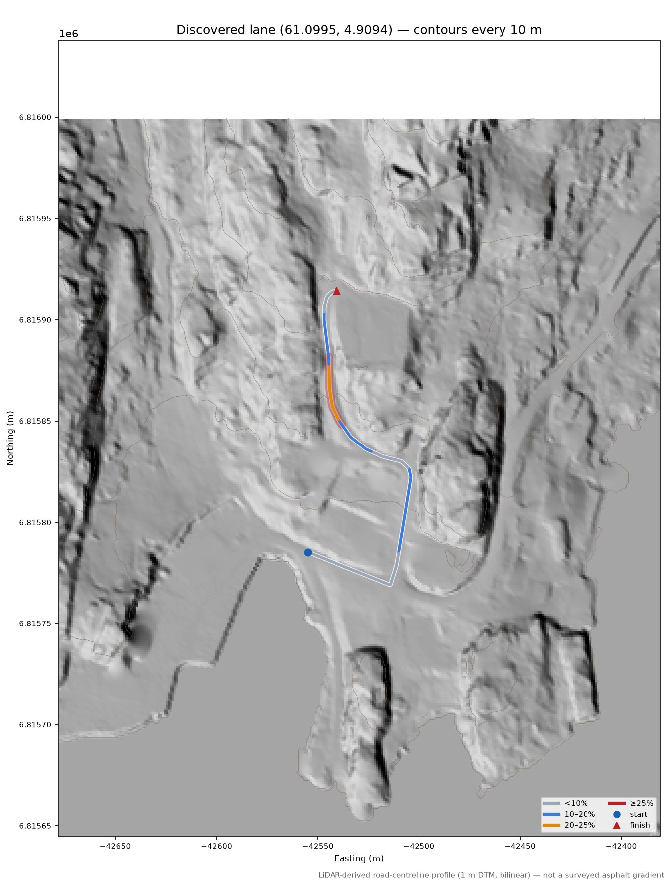 Eide (Eidet) LiDAR hillshade map with contours