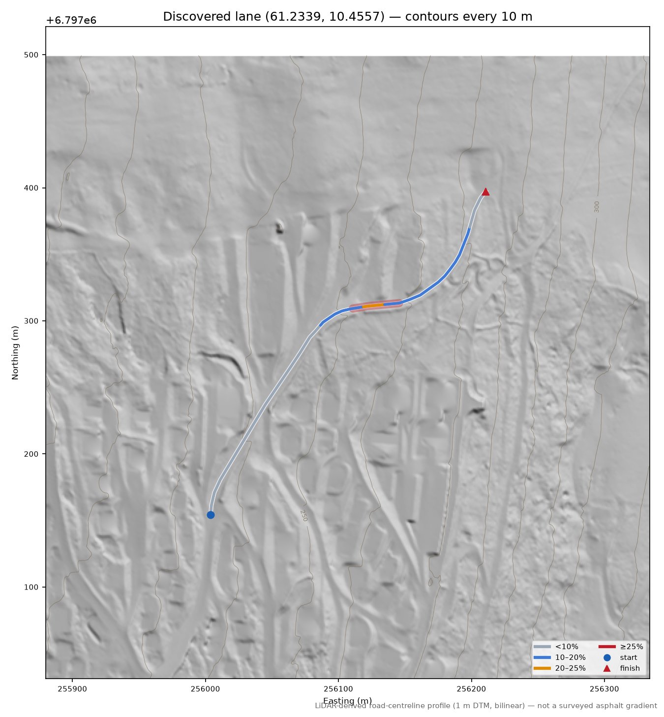 Sørlia (Myromstugua) LiDAR hillshade map with contours