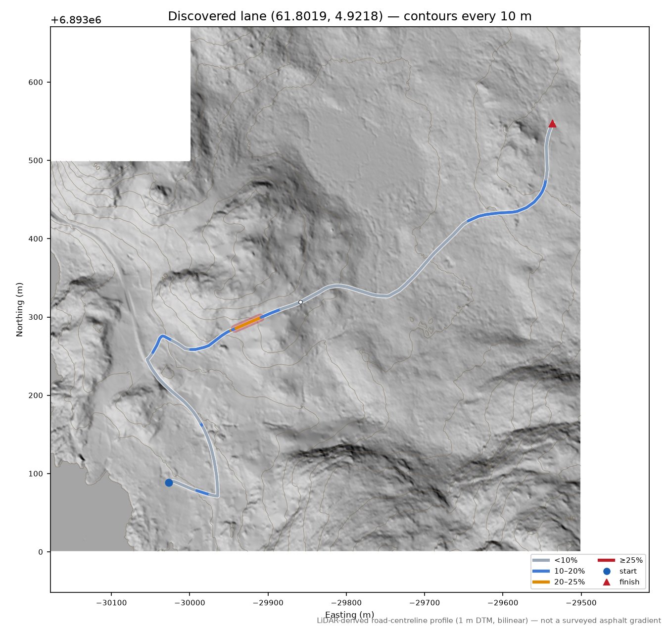 Novelandet (Novelandet) LiDAR hillshade map with contours