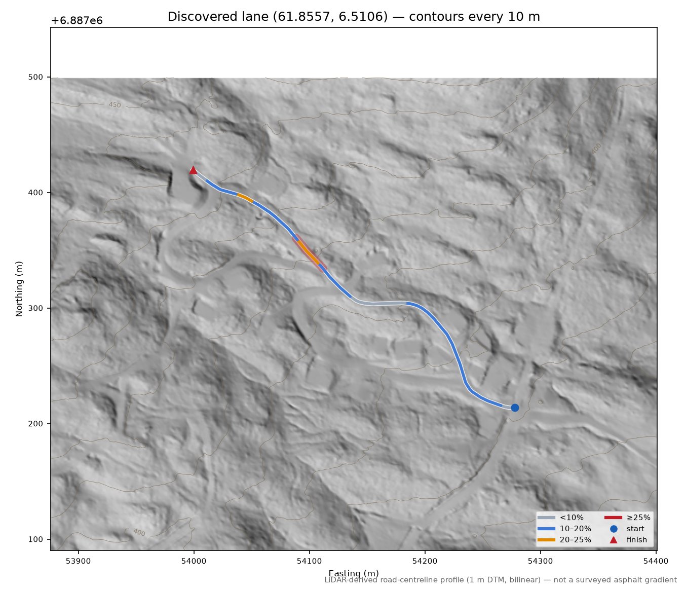 Lane near Roset LiDAR hillshade map with contours