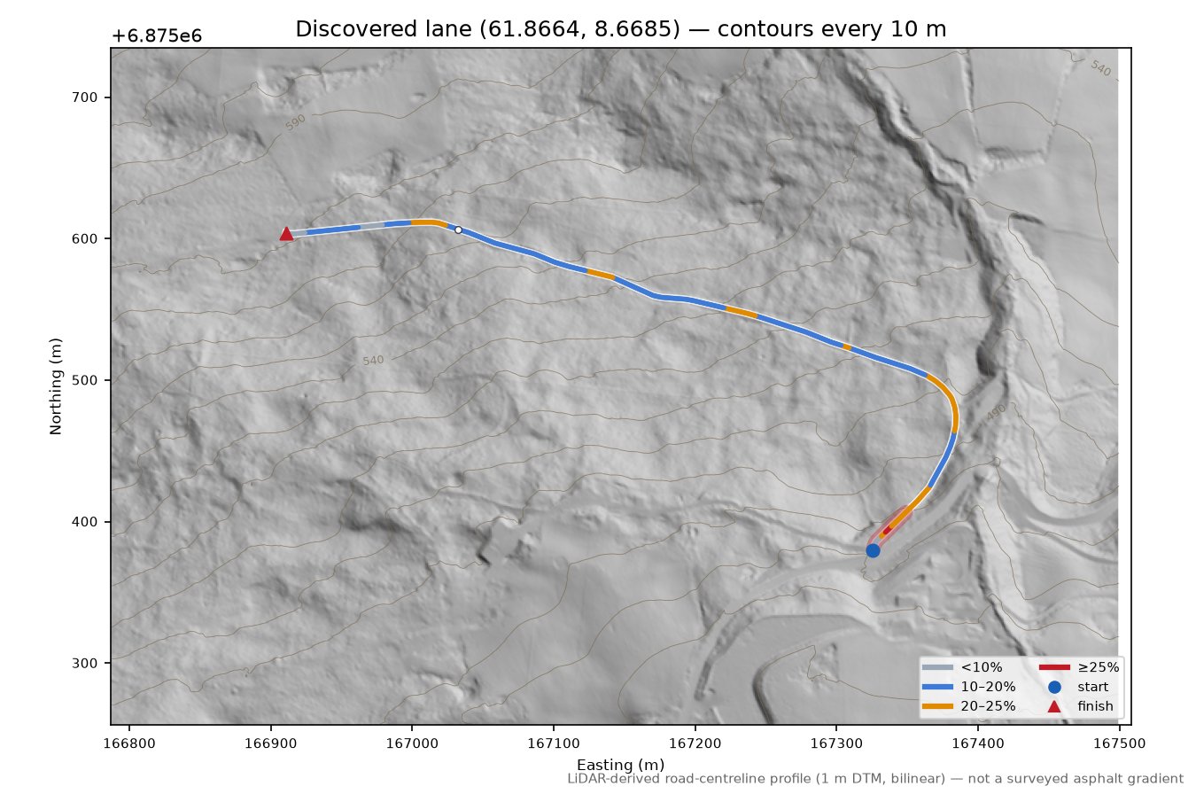 Flatmovegen (Nørdre Lii) LiDAR hillshade map with contours