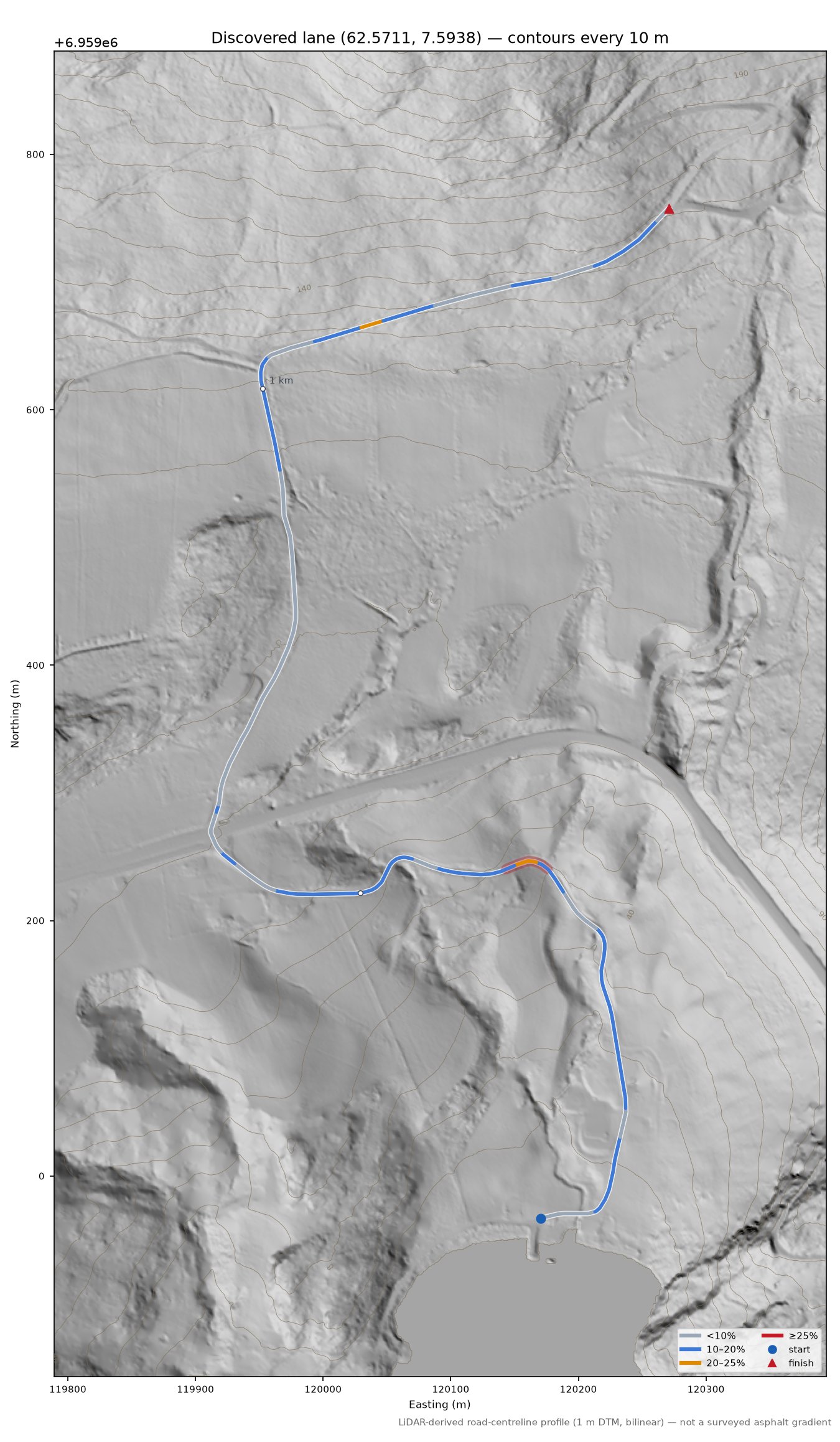 Torvikbakken (Torvika) LiDAR hillshade map with contours