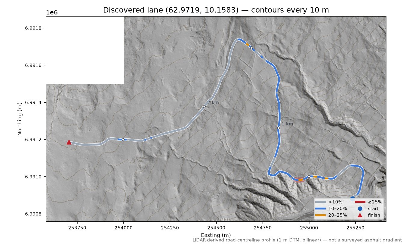 Snøan-Strinde (Gynnild) LiDAR hillshade map with contours