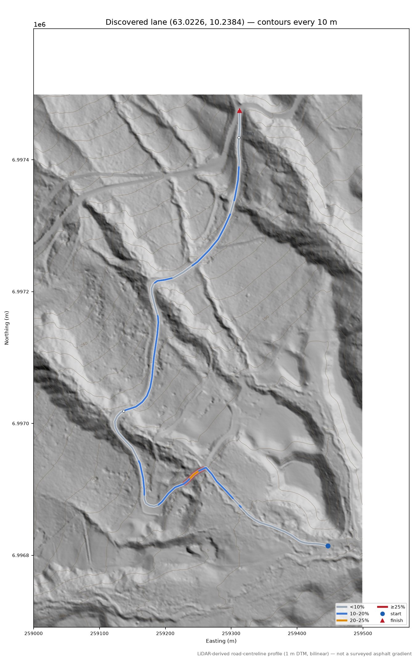 Sørmoen (Lundan) LiDAR hillshade map with contours