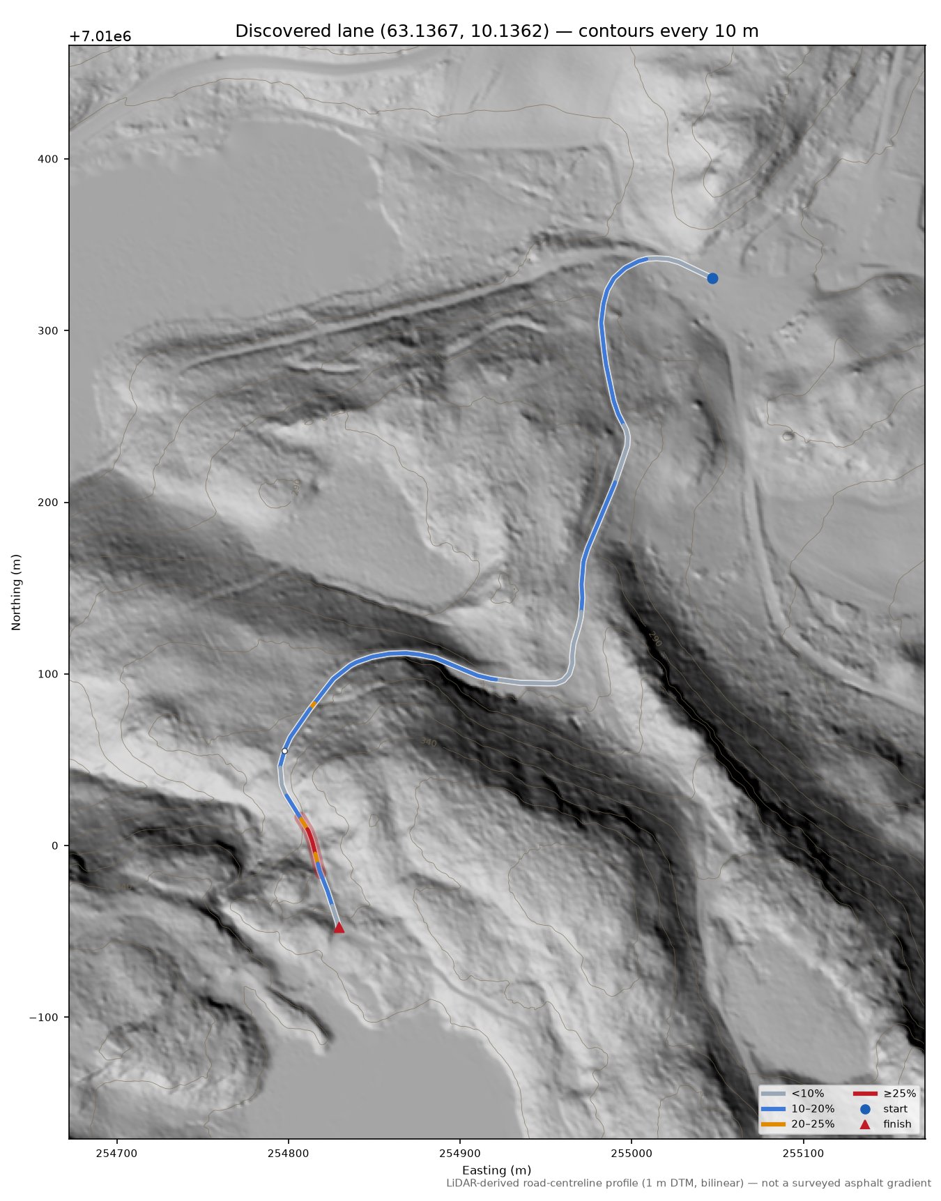Lane near Ven LiDAR hillshade map with contours