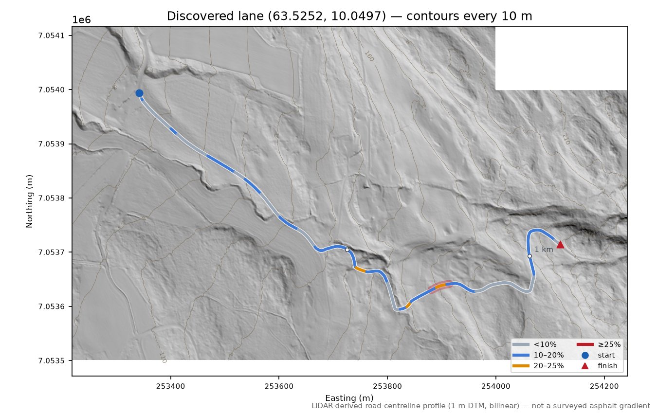 Skråstadbakkan (Hagamo) LiDAR hillshade map with contours