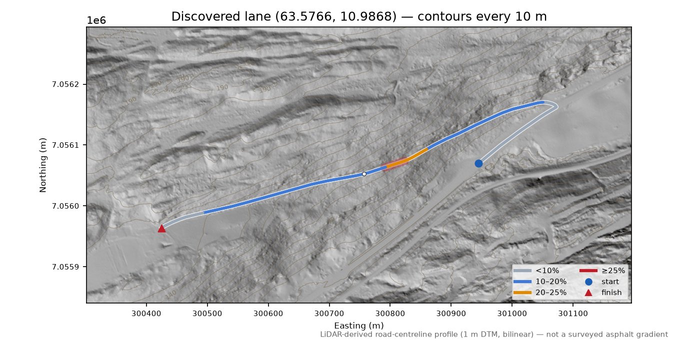 Vuddudalen (Saltøysætra) LiDAR hillshade map with contours
