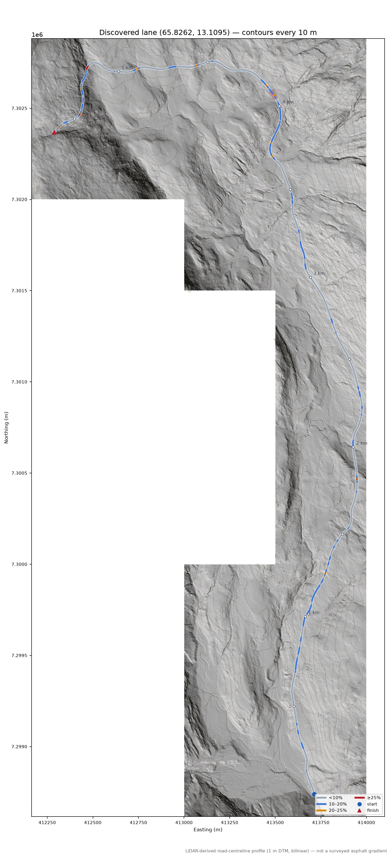 Lane near Step #1000 LiDAR hillshade map with contours