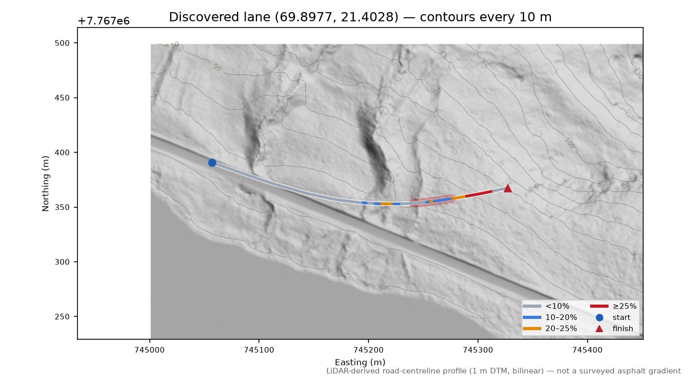 Mettevolltunnelen (Nordrevatn) LiDAR hillshade map with contours