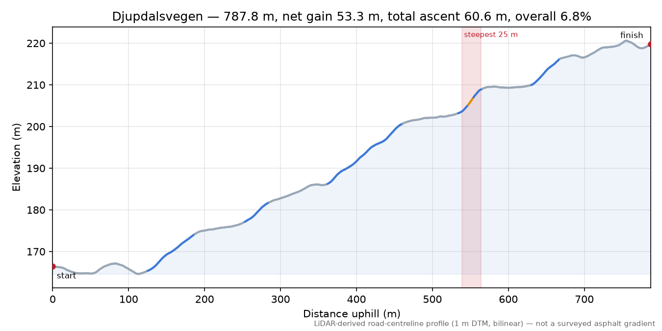 Djupdalsvegen elevation profile