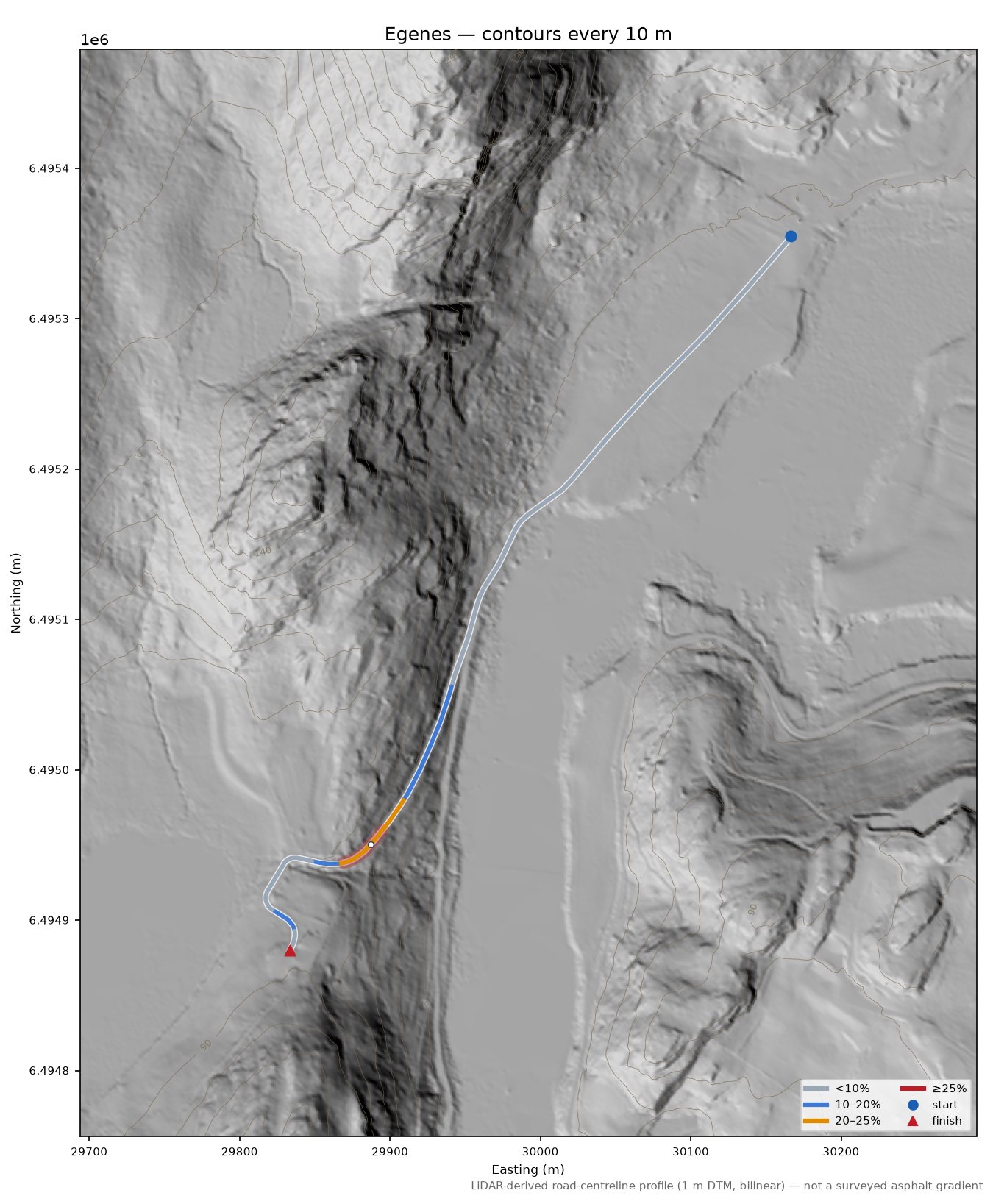 Egenes LiDAR hillshade map with contours