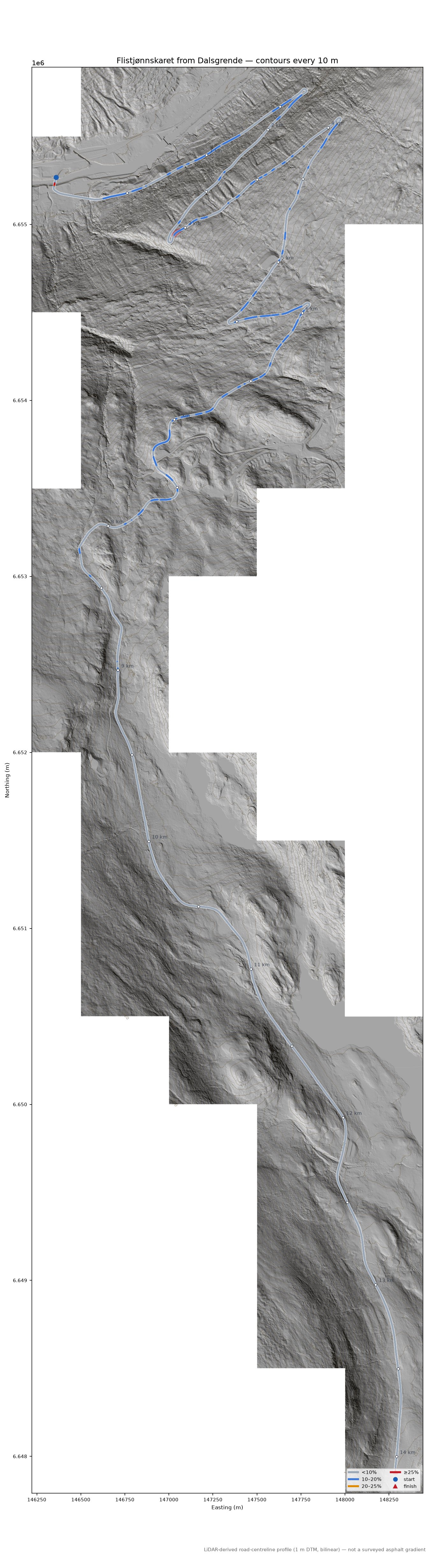 Flistjønnskaret from Dalsgrende LiDAR hillshade map with contours