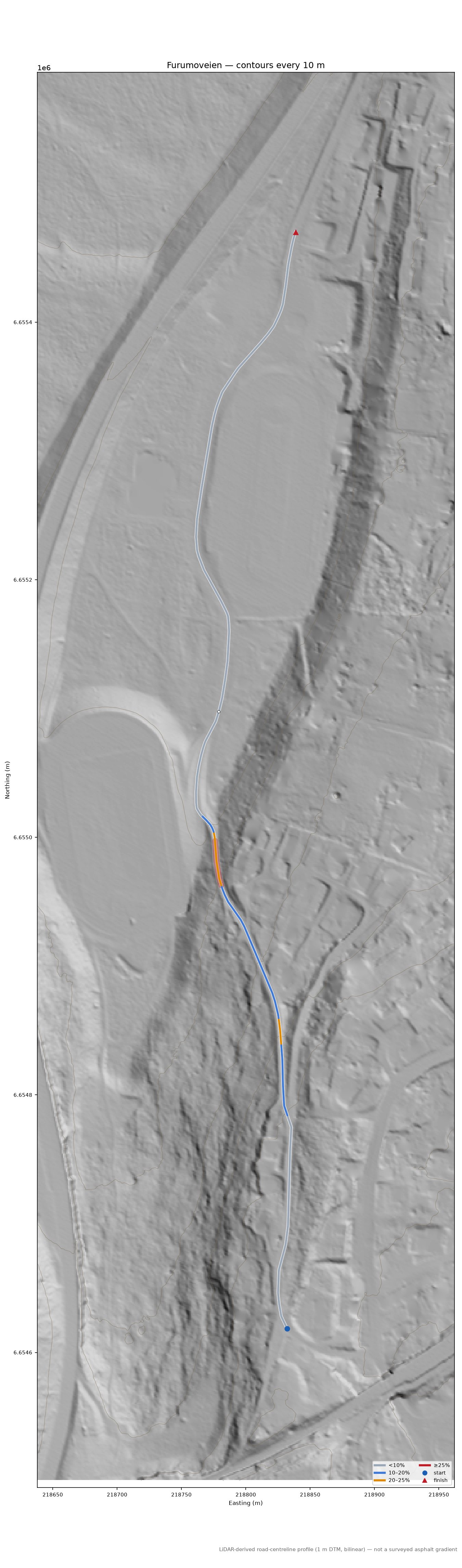 Furumoveien LiDAR hillshade map with contours