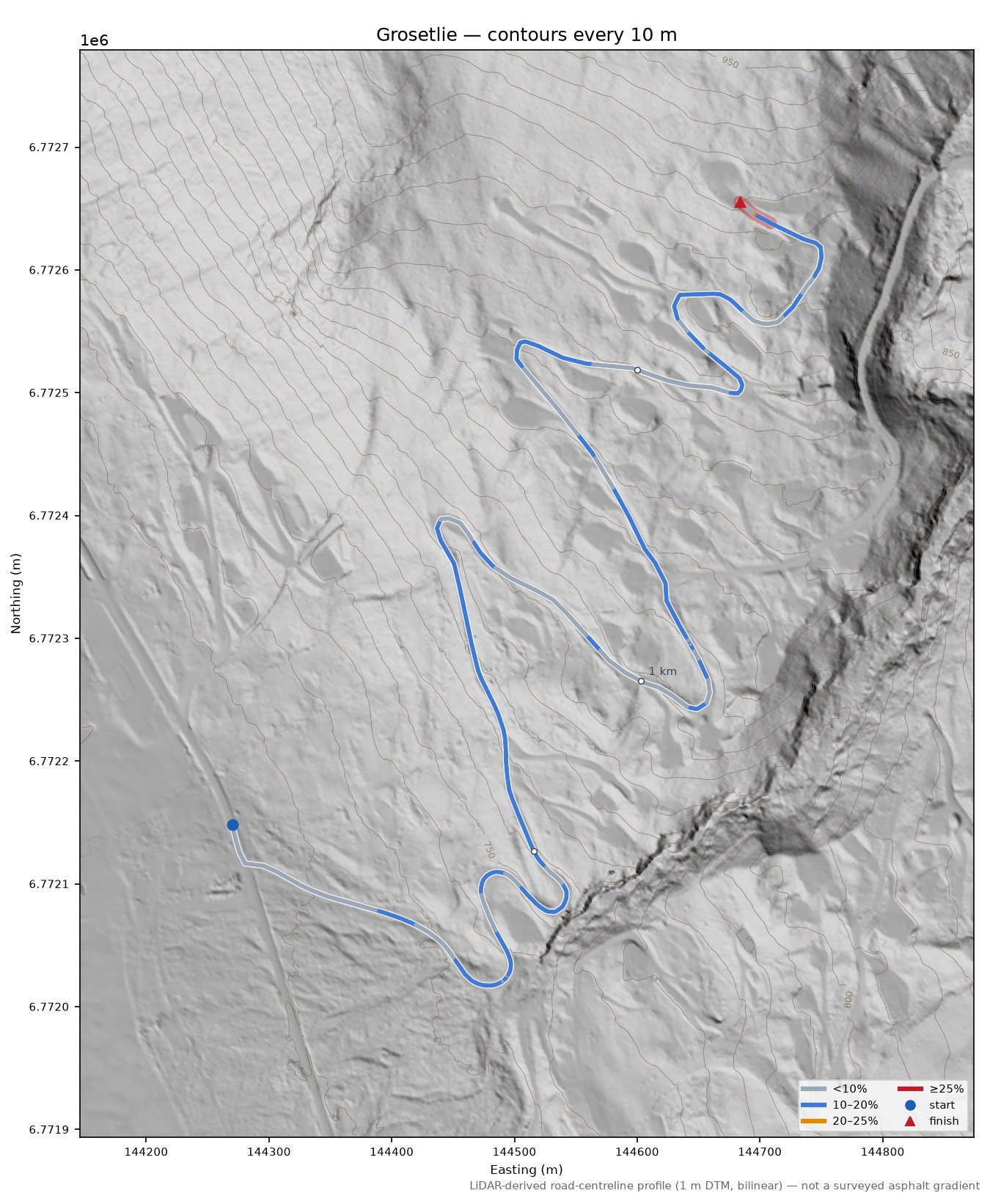 Grosetlie LiDAR hillshade map with contours