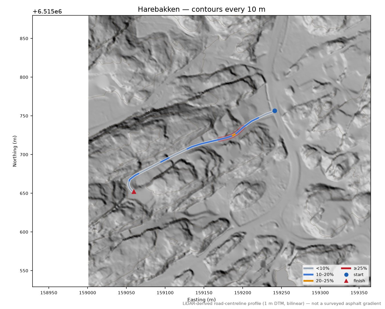 Harebakken LiDAR hillshade map with contours